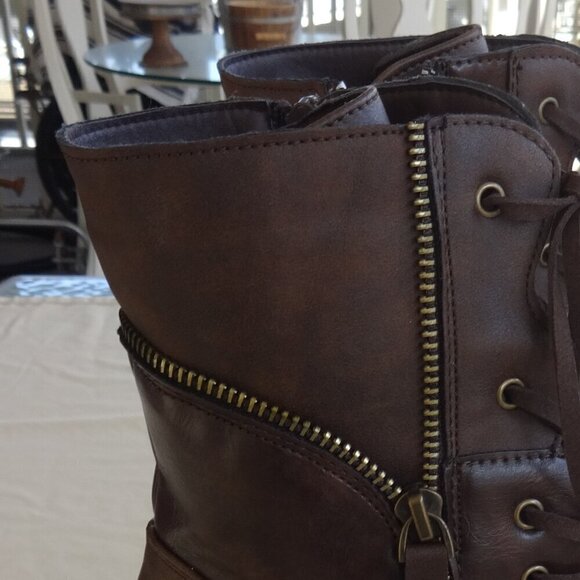 Pierre Dumas Ravenna, women's 8M  two tone brown lace up zip up boots, 2" heels - Picture 12 of 16